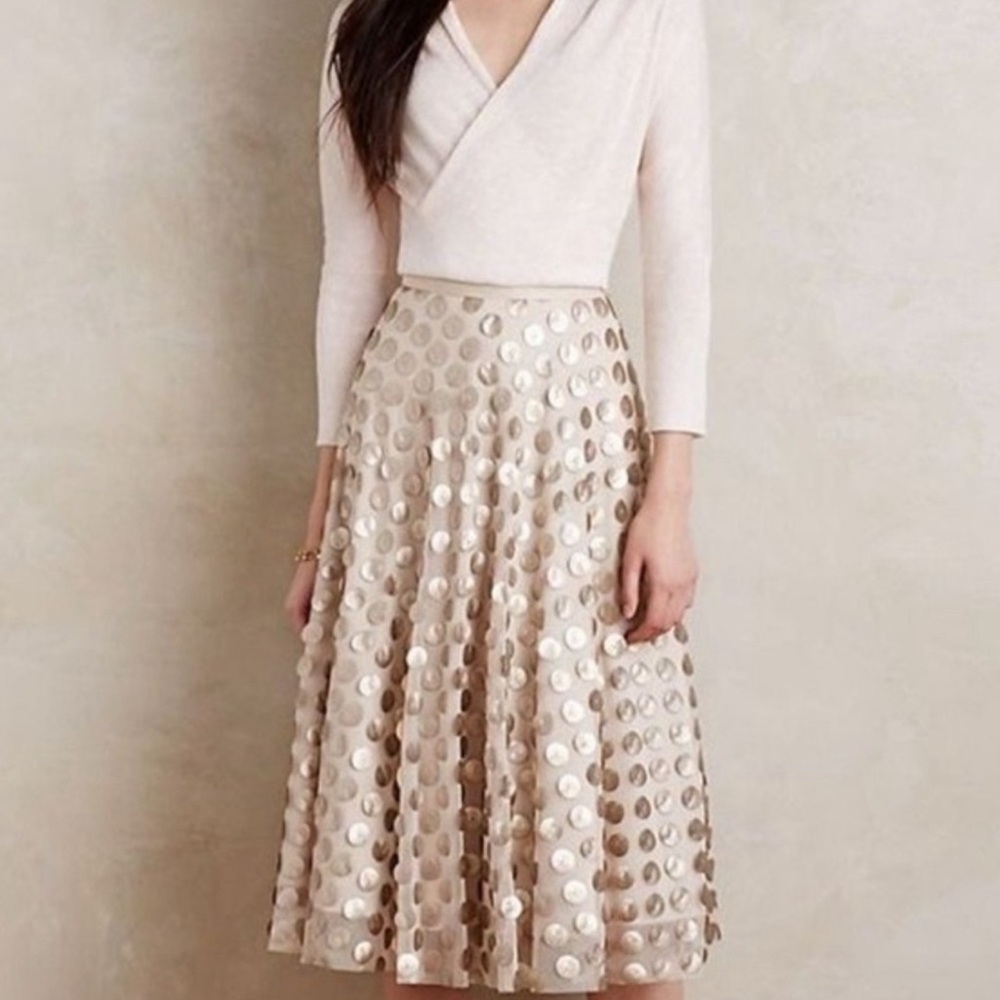 Eva Franco Champagne Dot Midi Skirt